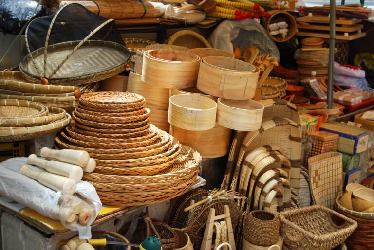 Asian market bamboo wicker baskets