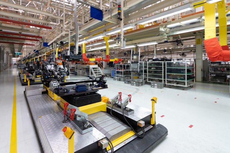 Automated car assembly line plant and industry shop production